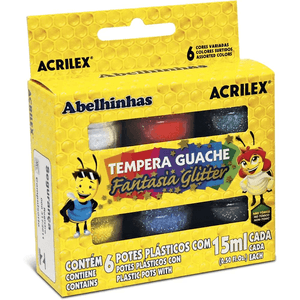 Tinta Guache Glitter 6 Cores 15  ml - Acrilex