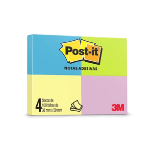 Bloco Adesivo 38X50 Post It Neon 4Bl - 3M