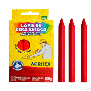 Giz de Cera  Estaca 12 Unidade Vemelho - Acriilex