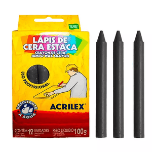 Giz de Cera Estaca 12 Unidades Preto - Acrlex