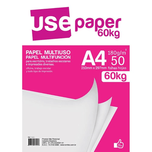 Papel 60Kg A4 180 g  Branco 50 Folhas - Gpk