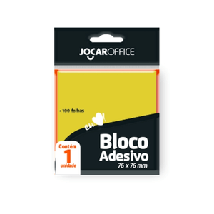 BLOCO ADESIVO 76X76MM AMARELO 100 FOLHAS JOCAR OFFICE