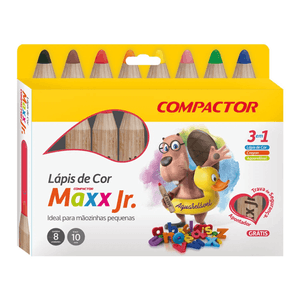 Lápis De Cor Compactor Maxx Jr 3 Em 1 08 Cores