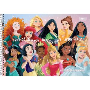 Caderno Desenho Capa Dura  Espiral    Princesas 80 Folhas - Tilibra