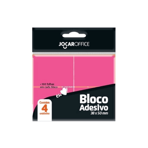 Bloco Adesivo 38X50M Rosa  C/4 - 100 Folhas - Jocar