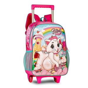 MOCHILA ESCOLAR DE CARRINHO RODINHA GATINHA NINI 16"