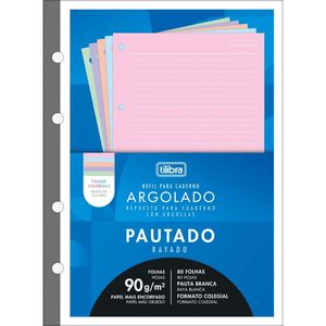 REFIL TILIFLEX PARA CADERNO ARGOLADO COLEGIAL 80 FOLHAS COLORIDAS COM PAUTAS BRANCAS 90 G