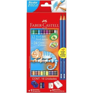 EcoLápis De Cor Bicolor 24 Cores +2 Lápis +Apontador +Borracha ¿ Faber-Castell