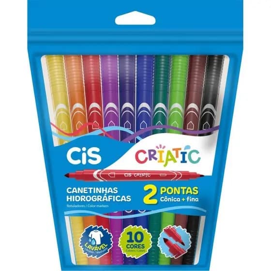 Caneta-Hidrografica-Criatic-2-Pontas-Conicas---Fina-10-Cores---Cis