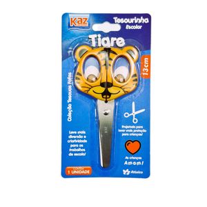 Tesoura Escolar 13 cm Tigre em Aço InoxKz11418 - Kazan