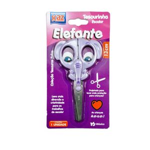 Tesoura Escolar 13 cm Elefante em Aço Inox Kz11424 - Kazan