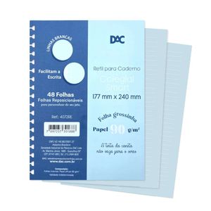 Refil Caderno Colegial Smart 48Fls Azul Pautado - Dac