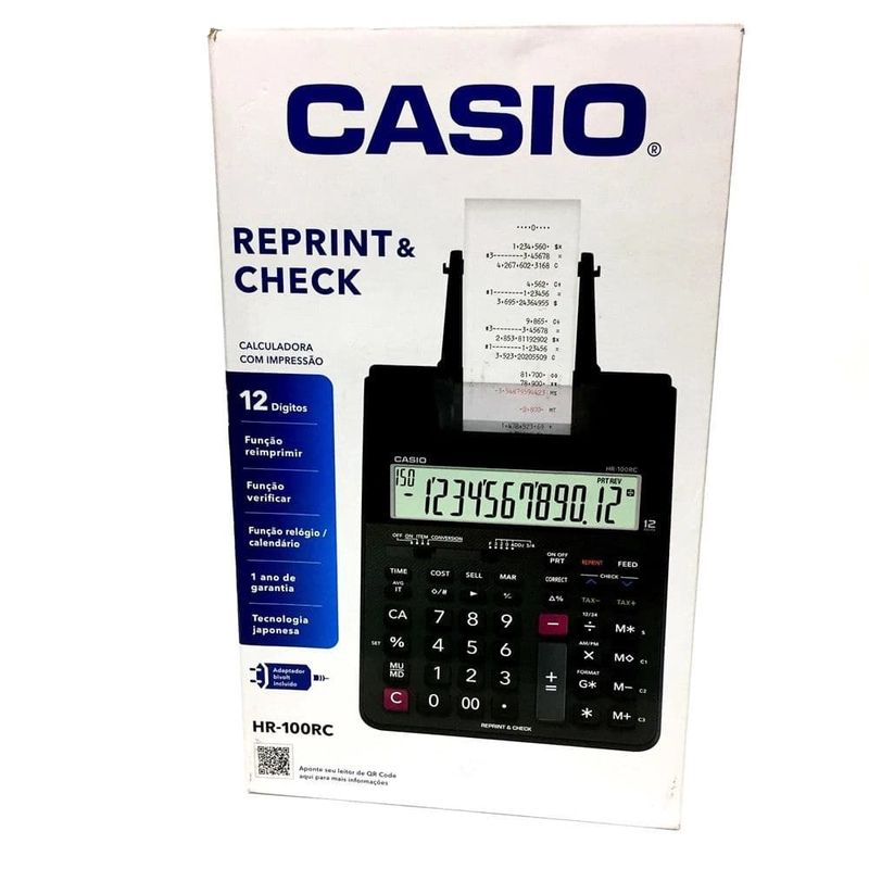 Calculadora-reprint-E-check-HR-100RC-bobina-bivolt---Casio