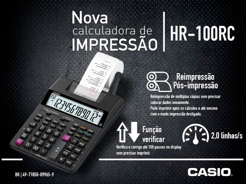 Calculadora-reprint-E-check-HR-100RC-bobina-bivolt---Casio