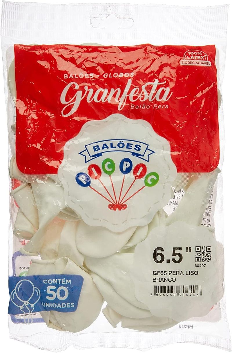 Balao-Gran-Festa-liso-6-5-cm-com-50-Unidades-Branco---Pic-Pic