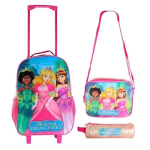 Kit Mochila Infantil Escolar Com 3 Peças Princesas Rodinhas - WNP