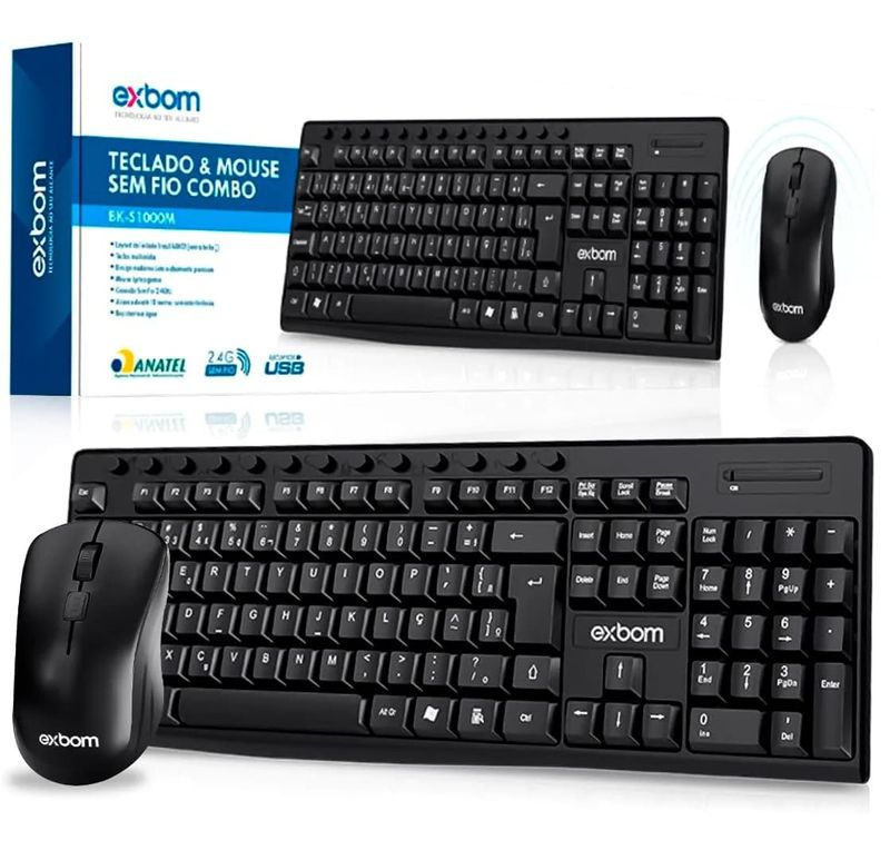 Teclado-e-Mouse-Sem-Fio-2-4GHz-Multimidia-ABNT-II--BK-S1000M---EXBOM