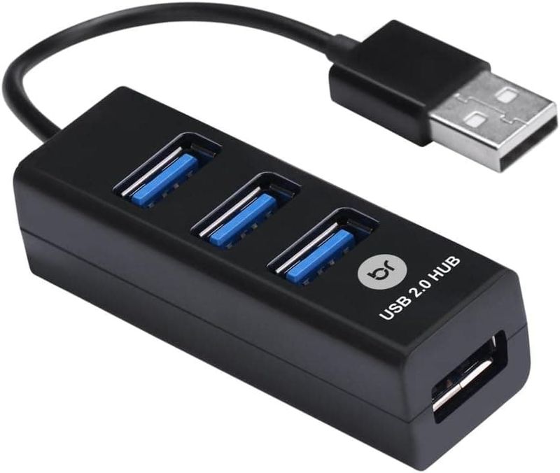 Mini-Hub-USB-e-Carregador-4-portas-em-barra-Preto---Bright