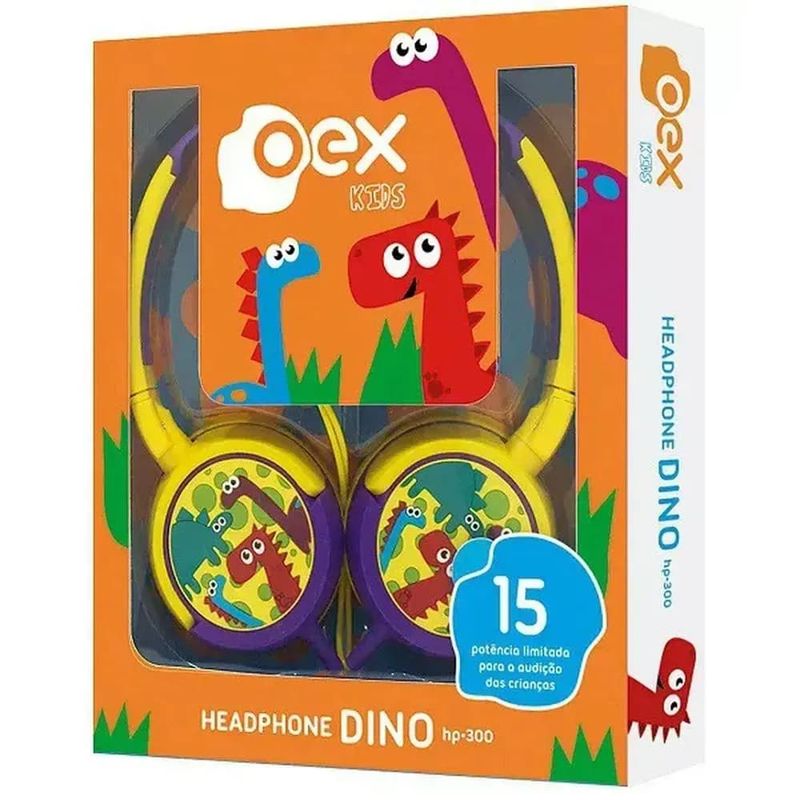 Fone-de-Ouvido-Infantil-Dino-HP300-Roxo-e-Amarelo---Oex