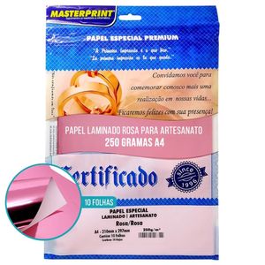 Papel Laminado 250g A4 para Artesanato  Pacote com 10 Folhas Rosa - Masterprint