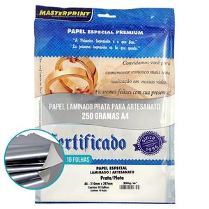 Papel Laminado 250g A4 para Artesanato  Pacote com 10 Folhas Prata - Masterprint