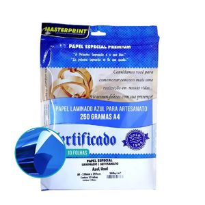 Papel Laminado 250g A4 para Artesanato  Pacote com 10 Folhas Azul - Masterprint