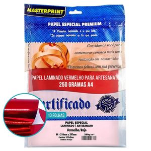 Papel Laminado 250g A4 para Artesanato  Pacote com 10 Folhas Vermelho - Masterprint